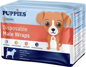 Пелени за мъжки кучета PUPPIES L - 12 × 12 броя, от 55.8 до 68,5 см