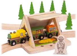 Дървено влакче с релси Bigjigs Toys - Сафари - От серията Rail — BJT282