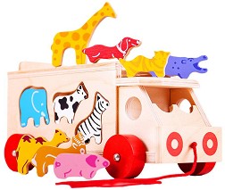 Дървен сортер за дърпане Bigjigs Toys - Камион — BJ300