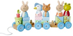 Дървено влакче низанка за дърпане - Orange Tree Toys - На тема Зайчето Питър — OTT08053