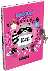 Таен дневник Lizzy Card - Lollipop: Raccoon Sweetie - A5, с широки редове и катинар с ключета