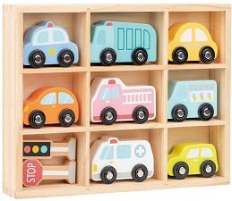 Дървени превозни средства и пътни знаци Lelin Toys — L10328