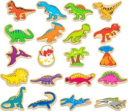 Дървени магнитни Динозаври - Viga Toys - 20 елемента — 50289