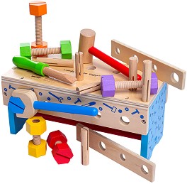 Детска дървена работна маса Bigjigs Toys - С инструменти и аксесоари — BJ687