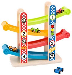 Дървена писта роли Tooky Toy - В комплект с 4 колички — TY840