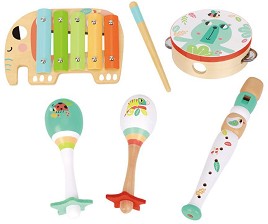 Дървени музикални инструменти Tooky Toy - Детски комплект за игра — TF567