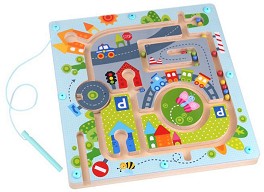 Магнитен лабиринт - Градски улици - Детска дървена играчка — Tooky Toy TKC458