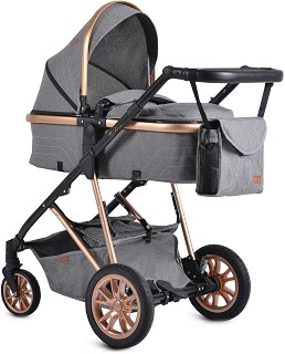Бебешка количка 2 в 1 Moni Midas - С трансформираща се седалка, кош за кола, покривало за крачета и чанта - количка