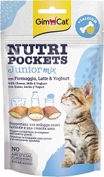Лакомства за котки GimCat Nutri Pockets Junior mix - 60 г, със сирене, мляко, йогурт и калций, за над 4 месеца