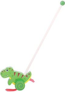Дървена играчка за бутане Bigjigs Toys - Тиранозавър Рекс — BB139
