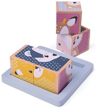 Дървени кубчета Bigjigs Toys - Горски животни - 4 броя в подложка — 33027
