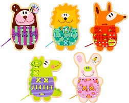 Дървени фигури за нанизване Tooky Toy - Весели животни — TL417