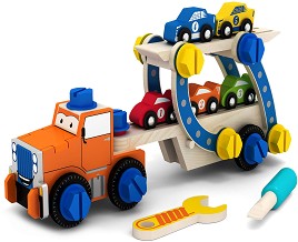 Дървен конструктор - Автовоз с колички — Smart Baby ACT90