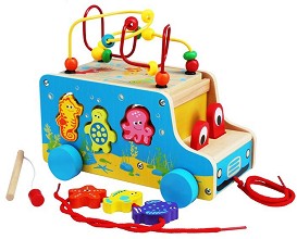 Дървен дидактически автобус за дърпане - Морско дъно — Smart Baby ACT11