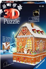 Къща от сладкиши - 3D пъзел от 257 пластмасови части с LED светлини — Ravensburger 11237