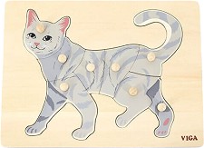 Котка - Дървен пъзел с дръжки в подложка по метода Монтесори — Viga Toys 44612