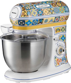 Планетарен миксер Ariete Positano 1588/0P, 2400W, 5.5 л, 7 скорости, Пулс, Ретро дизайн, Аксесоари, Бял/Жълт