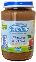Пюре от ябълки и касис 100% плод Ganchev - 190 g, за 4+ месеца - пюре