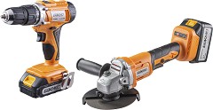 Акумулаторен ъглошлайф и ударна бормашина 18V Baukraft BK-AGCDL1 - Модели BK-AG1 и BK-CDL1 с 2 батерии и зарядно устройство