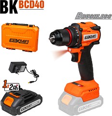 Акумулаторна бормашина 18V Baukraft BK-BCD40 - С батерия, зарядно и куфар