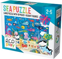 Морско дъно - Голям пъзел от 19 части и 6 фигури, от серията Eco Play — Headu MU29563