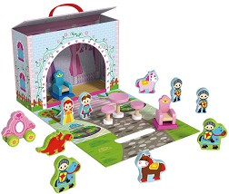 Приказен замък с дървени фигури в куфар - Tooky Toy — TY202