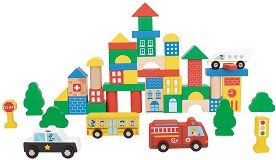 Дървен конструктор Град - Tooky Toy - От 50 части — TH451