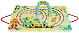 Дървено влакче с релси Tooky Toy - От 12 части в куфар — TH616