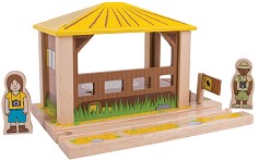 Площадка за наблюдение Bigjigs Toys - Сафари - Дървен комплект с 2 фигурки, от серията Rail — BJT276