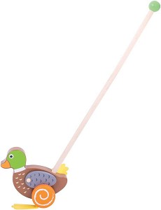 Дървена играчка за бутане Bigjigs Toys - Пате - С височина 55 cm — BB132
