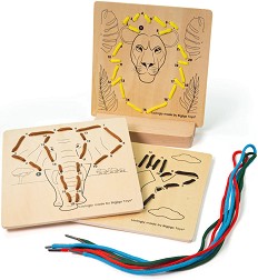 Нанизване по номера Bigjigs Toys - Животни от джунглата - Детски дървен образователен комплект — 34050