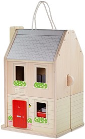 Дървена сгъваема къща за кукли Bigjigs Toys - С аксесоари — 34046