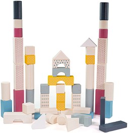 Дървен конструктор в пастелни цветове Bigjigs Toys - 50 части — 34044