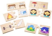 Противоположности - Дървен пъзел от 32 части — Bigjigs Toys 34028