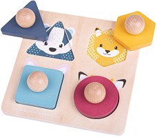 Форми и горски животни - Дървен пъзел с дръжки в подложка — Bigjigs Toys 34019_1