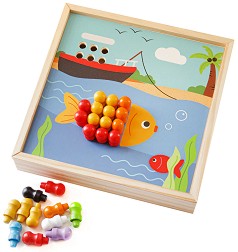 Детска дървена мозайка Bigjigs Toys - Морски картини - Творчески комплект — 34004
