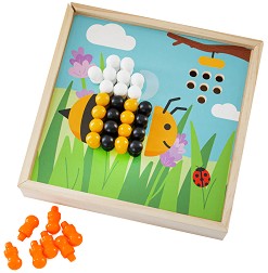Детска дървена мозайка Bigjigs Toys - Градински картини - Творчески комплект — 34003