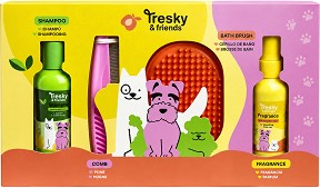 Подаръчен комплект за кучета Tresky & Friends - С шампоан, спрей, гребен и четка за баня