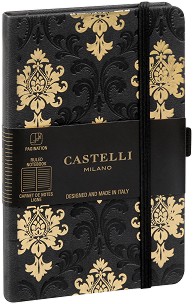 Луксозен тефтер с ластик Castelli Baroque Gold - 9 × 14 см, с широки редове от колекцията Copper and Gold