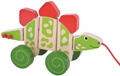 Дървена играчка за дърпане Bigjigs Toys - Стегозавър — BB112