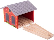 Дървено депо с подвижен покрив Bigjigs Toys - От серията Rail — BJT160
