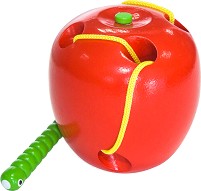 Дървена низанка Ябълка и червейче - Viga Toys — 56276