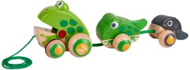 Дървена играчка за дърпане HaPe - Семейство жаби — 0365