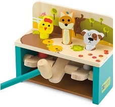 Дървено чукче с наковалня Andreu Toys - Подскачащи животни - Игра с чукче — 16349A