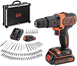 Акумулаторен ударен винтоверт 18V Black & Decker BDCHD18BAFC - С 2 батерии, зарядно, куфар и аксесоари
