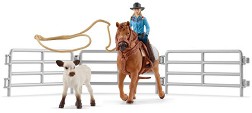 Фигурки на ездач с ласо и теленце - Schleich - От серията Horse Club — 42577