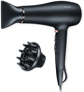 Сешоар Beurer HC 50, 2200 W, Тройно йонизиране, 3 температурни настройки, 2 скорости, Студен въздух, Аксесоари, Черен