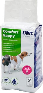 Пелени за куче Savic Comfort Nappy T1 - 12 броя, от 32 до 42 см