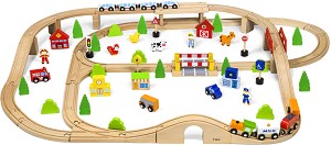 Дървена влакова композиция - Viga Toys - 90 елемента — 50998