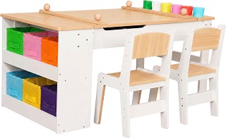 Дървена маса за рисуване и игра GINGER HOME - С 2 столчета и етажерка - продукт